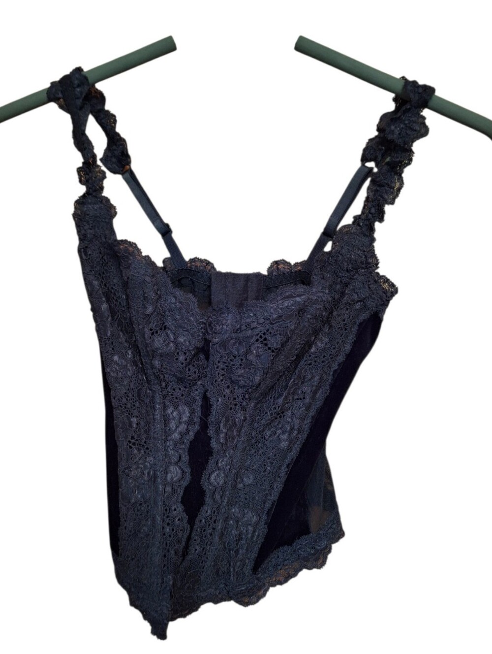 Victoria's Secret black lace boned Victorian Style Corset Ladies 34 Velvet inlay